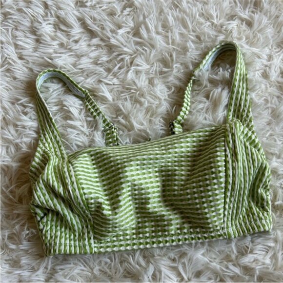 Xhiliration green and white check stripe retro style bikini top size D/D - Picture 2 of 8
